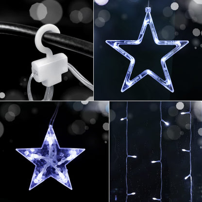 Blingstar Star Curtain Lights - 138 LED 12 Star Lights, 8.2ft Extendable, 8 Modes, Remote, Cool White