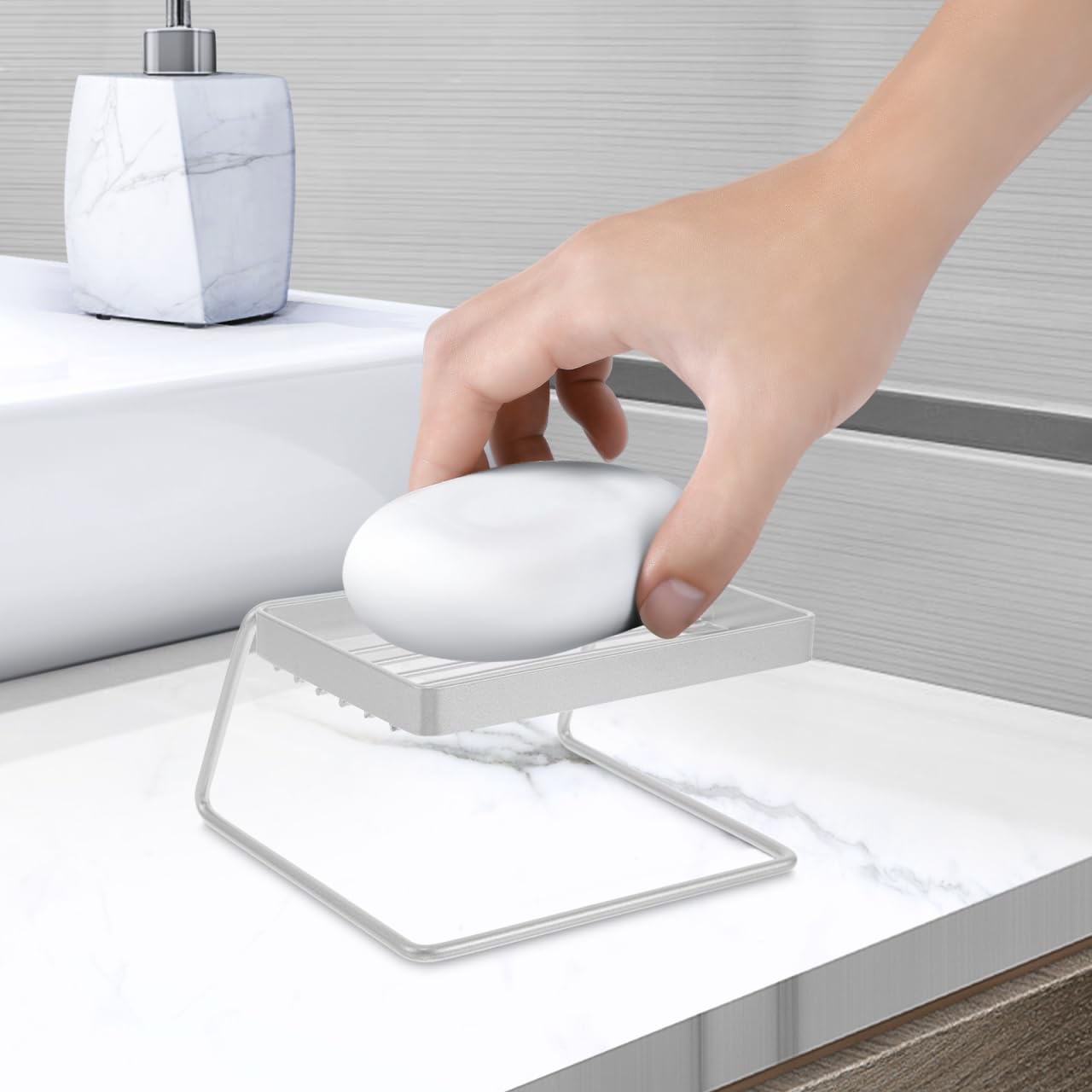 SEWACC Stainless Steel Soap Dish with Self Draining Tray Shower Soap Holder for Bathroom and Kitchen Bar Storage Box 4.64X4.25X2.55In