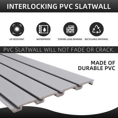 Slatwall Panel Garage Organizer Heavy Duty Wall Mounted, PVC Slat Panels Home Storage System, Tool Organization Peg Board 4ft by 4ft (Gray)