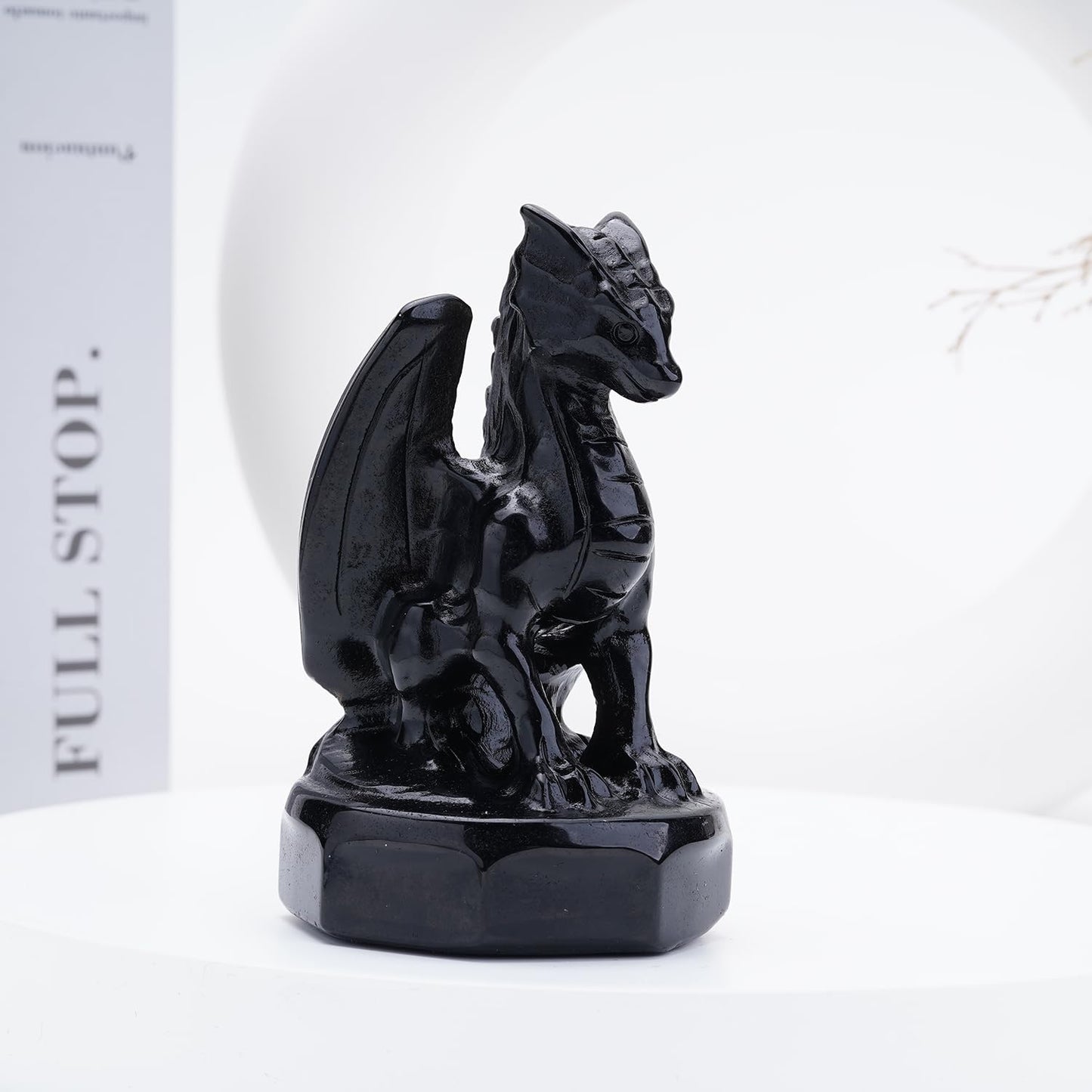 Bmuafry Natural Dragon Crystal Sculptures and Statues Hand Carved Reiki Healing Stone Statue Healing Home Office Art Room Decoration Collectible Ornaments (Obsidian, Flying Dragon)