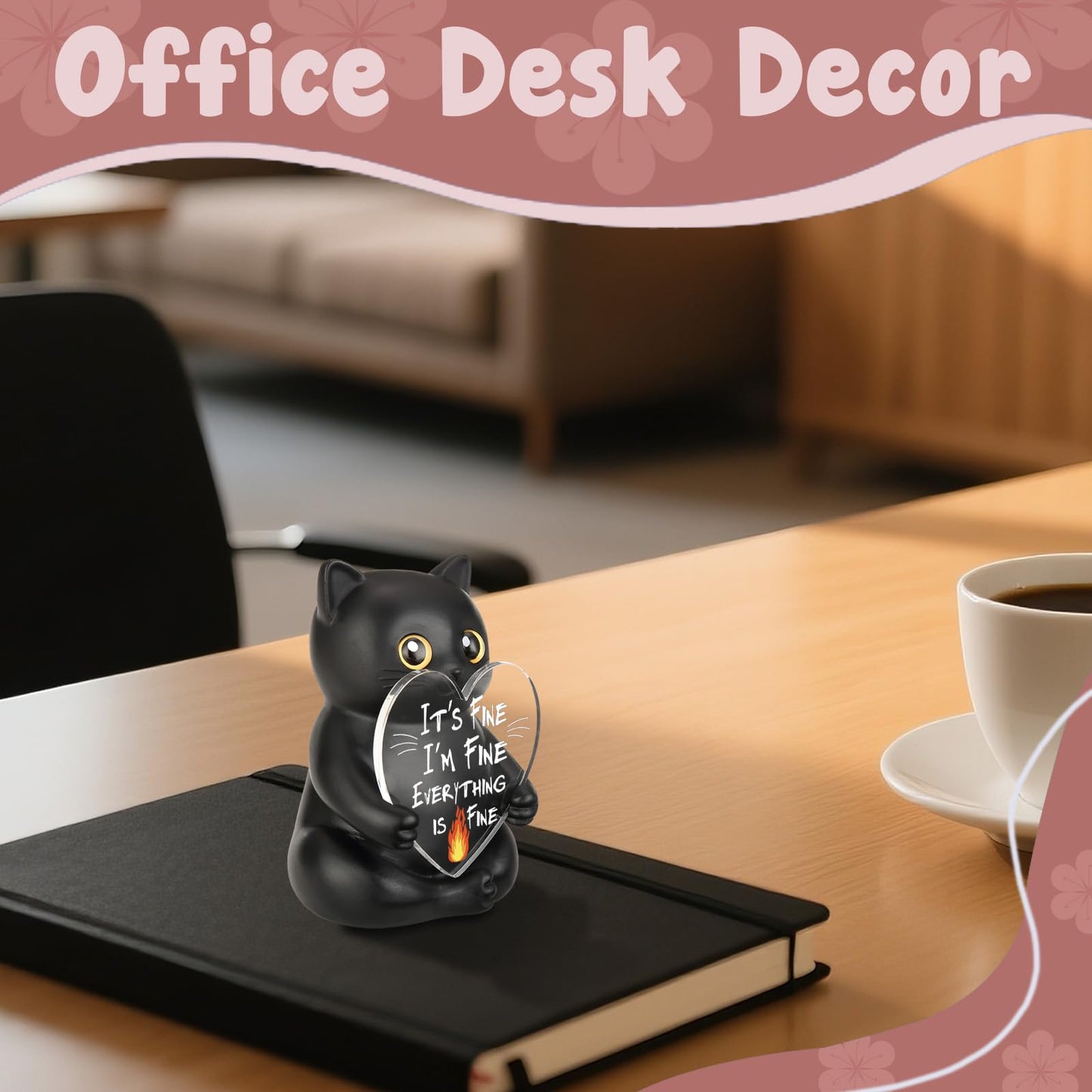 wainvniaw Funny Black Cat Figurines Decor, Fun Humor Gag Sarcastic Gift for Cat Lovers, Women, Men, Friends, Coworker, Employee, Team Appreciation for Home Office Cubicle Desk Decorations WCT5