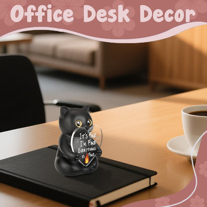 wainvniaw Funny Black Cat Figurines Decor, Fun Humor Gag Sarcastic Gift for Cat Lovers, Women, Men, Friends, Coworker, Employee, Team Appreciation for Home Office Cubicle Desk Decorations WCT5