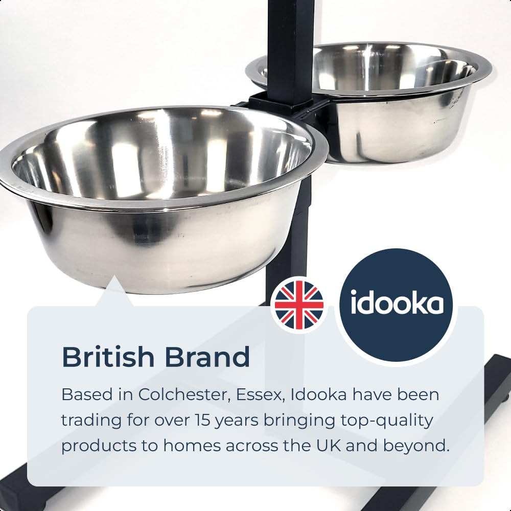 idooka Raised Dog Bowls with Stand Adjustable and Non-Slip - 2x Dishwasher Safe Metal Stainless Steel Raised Dog Bowl for Dog Food Dry or Wet and Water - Dog Accessories for Large or Elderly Dogs