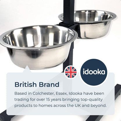 idooka Raised Dog Bowls with Stand Adjustable and Non-Slip - 2x Dishwasher Safe Metal Stainless Steel Raised Dog Bowl for Dog Food Dry or Wet and Water - Dog Accessories for Large or Elderly Dogs