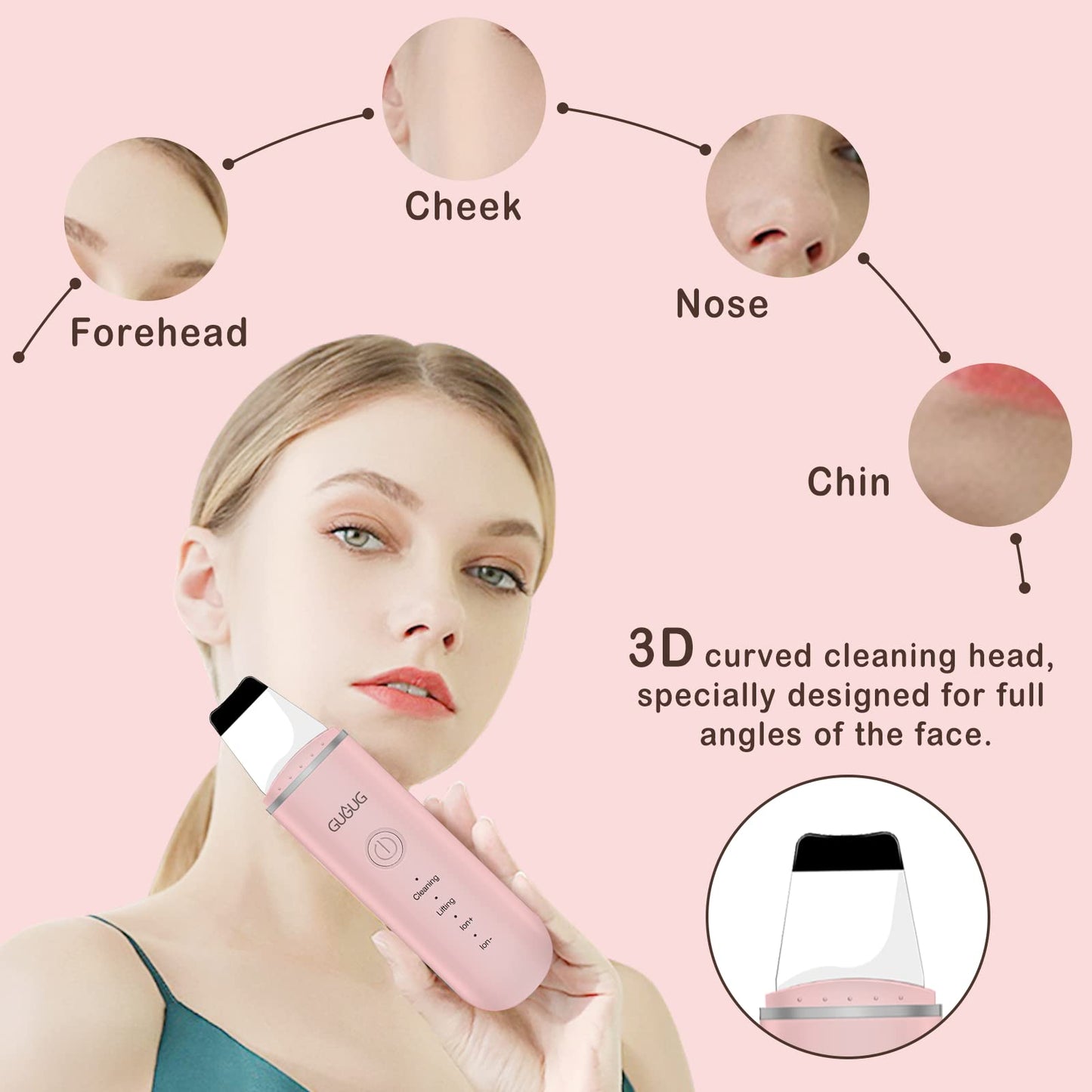 GUGUG Skin Scrubber Face Spatula Skin Spatula Pore Cleaner Blackhead Remover Tools for Facial Deep Cleansing-4 Modes -White