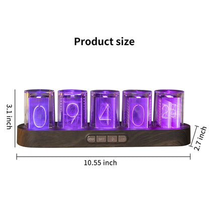 XEANIXIE Retro Simulate Nixie Tube LED Gaming Clock – 9 RGB Modes, 12/24H Switch, USB-C Powered, Plug & Play (Gift Box, ABS/Alloy)