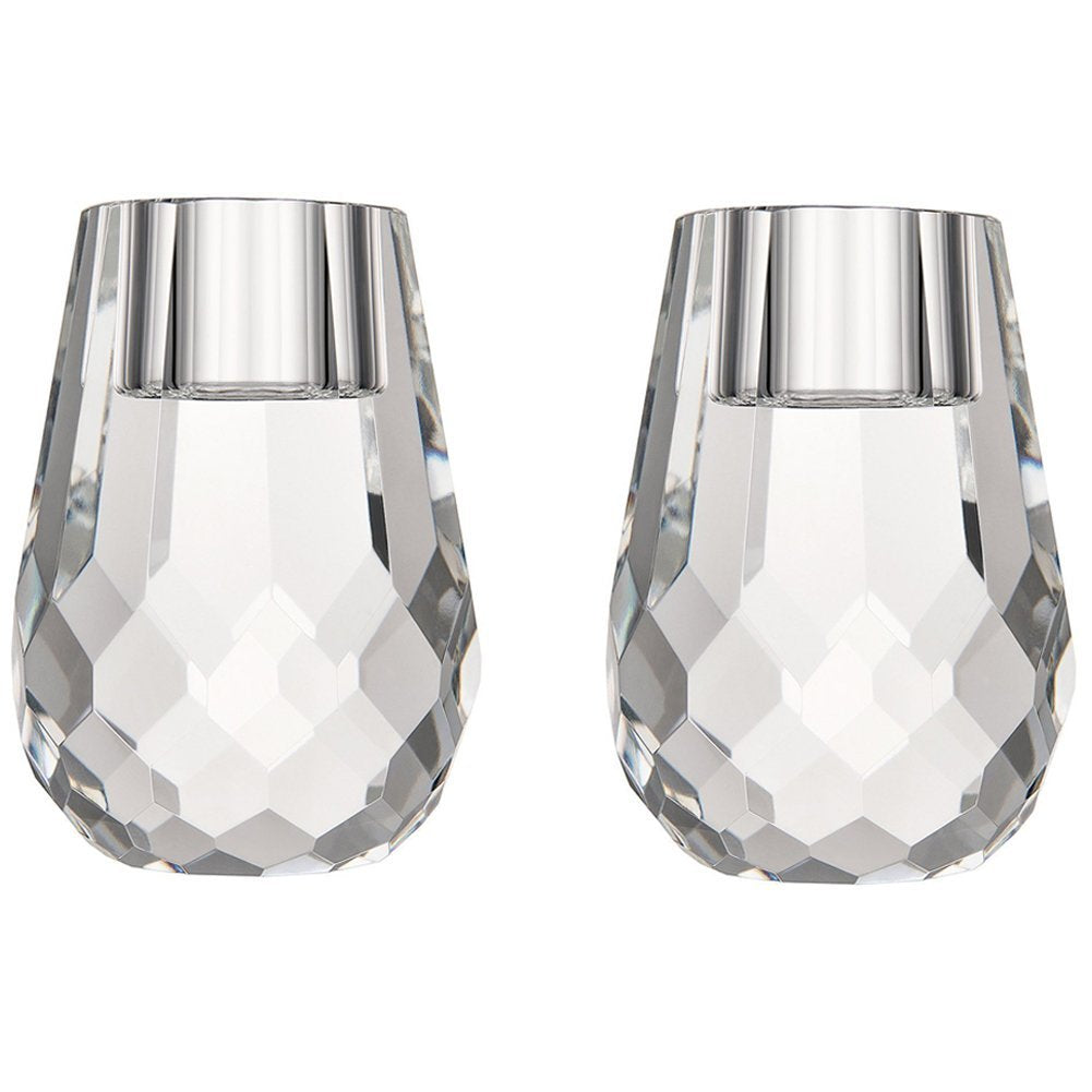 Donoucls Crystal Candle Holder Honeycomb Designed Hand Cut Crystal Household Taper Candlesticks Banquet Decorations for Dinner 2.4x3.2Inches Pack of 2, Clear