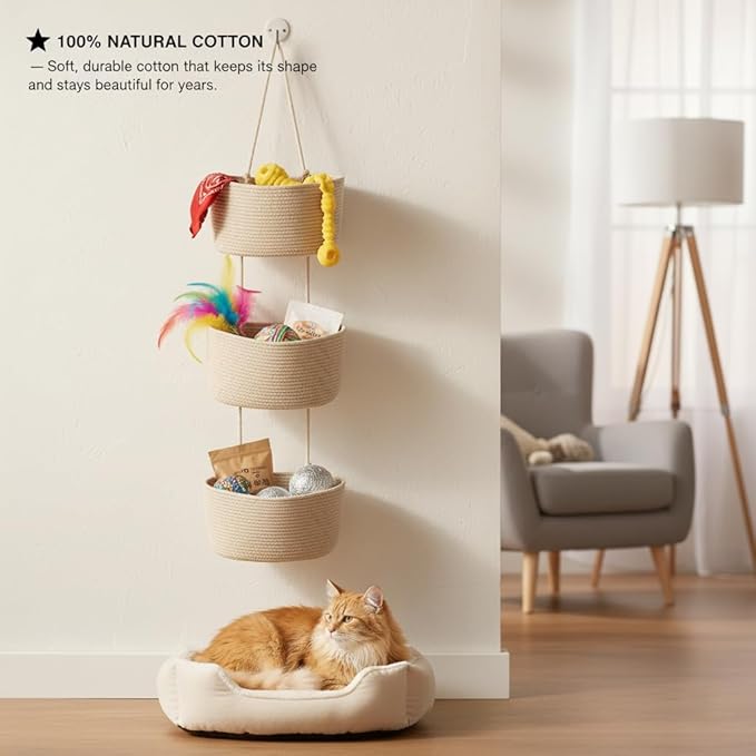 Over the Door Organizer, 3-Tier Hanging Storage Basket