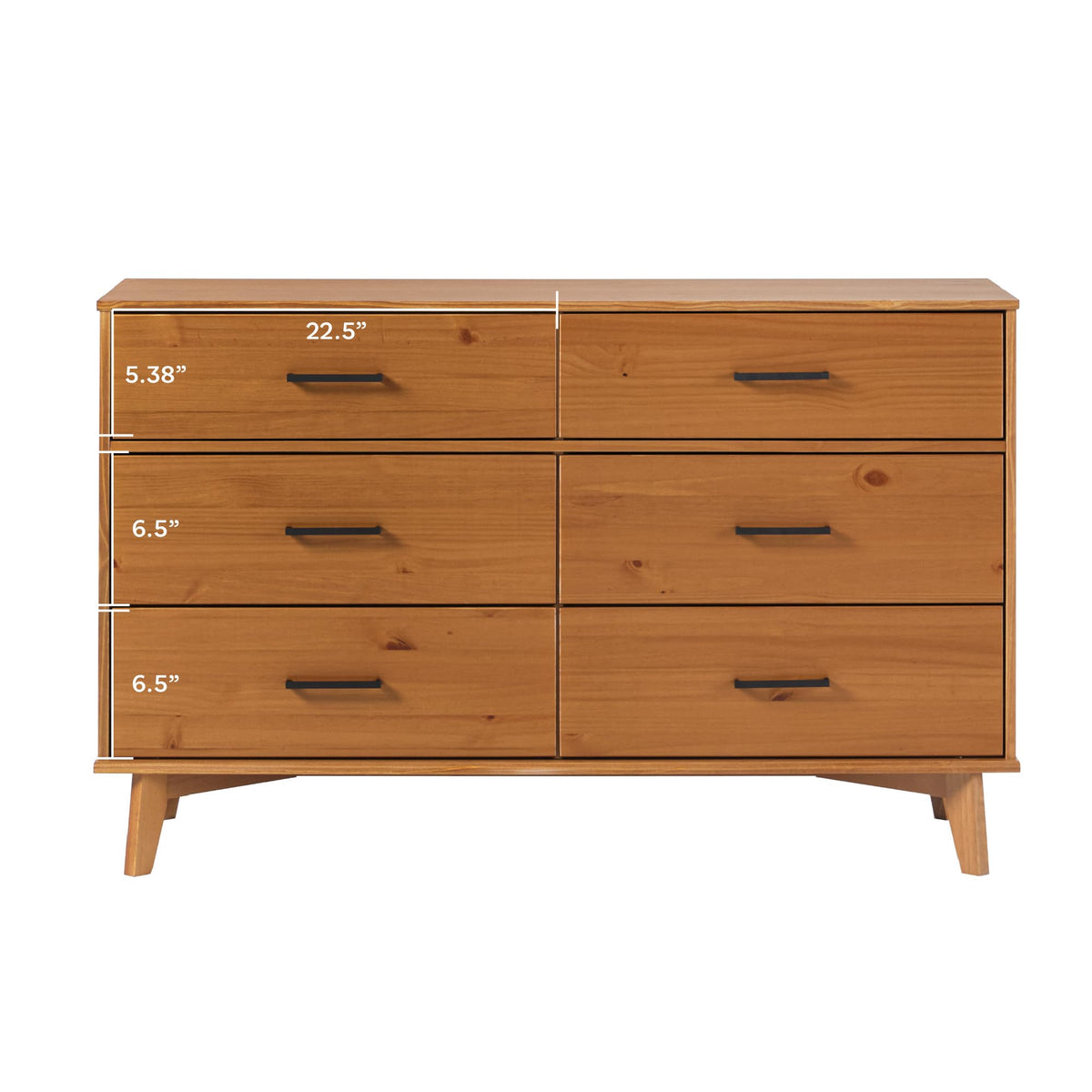 Walker Edison Sloane 6-Drawer Solid Wood Dresser with Metal Handles, 52 Inch, Caramel