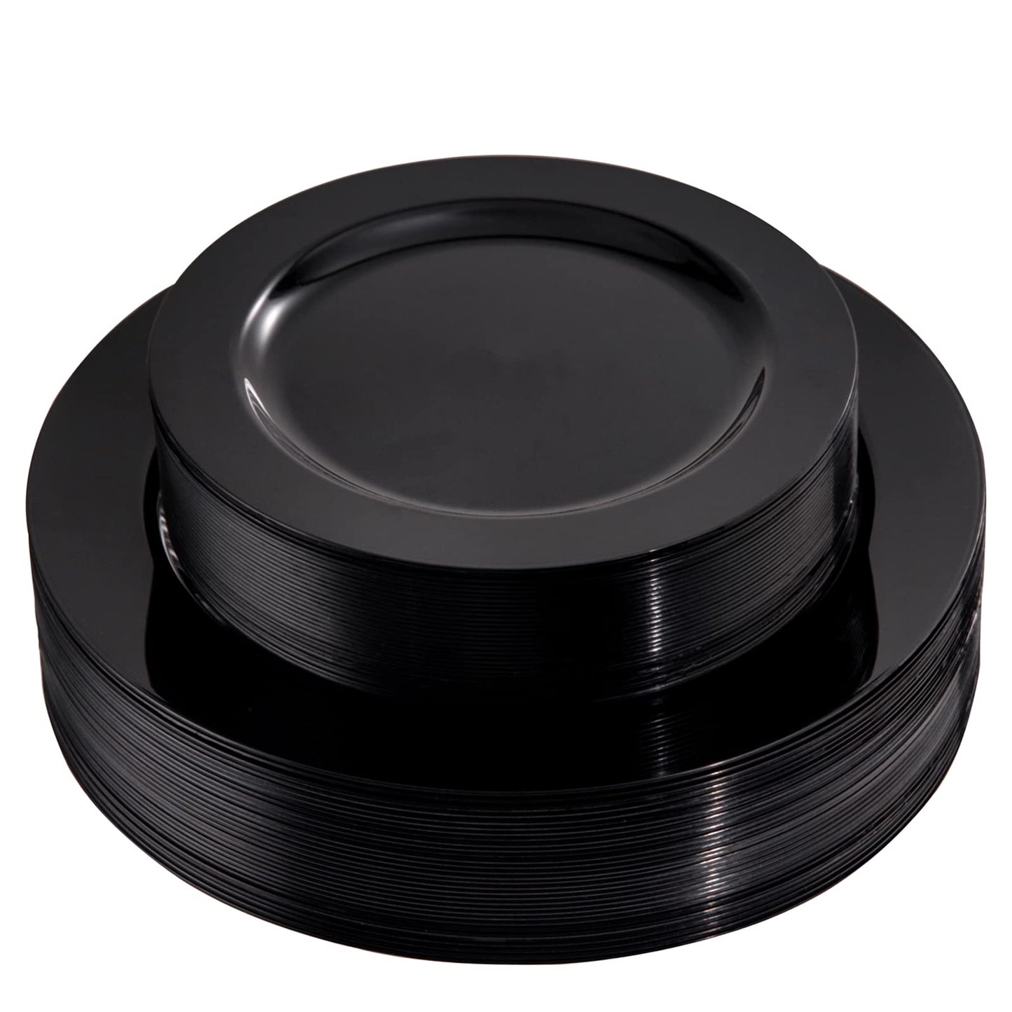 FLOWERCAT 60PCS Black Plastic Plates - Heavy Duty Black Disposable Plates for 30 guests Halloween Party/Wedding/New Year - Include 30PCS 10.25inch Dinner Plates and 30PCS 7.5inch Dessert Plates
