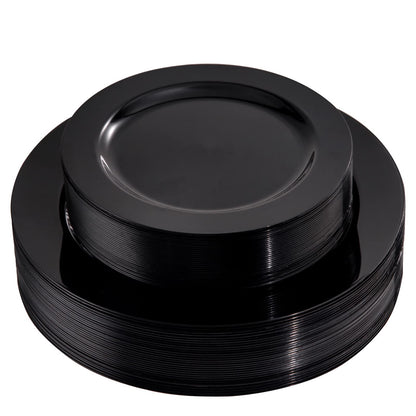 FLOWERCAT 60PCS Black Plastic Plates - Heavy Duty Black Disposable Plates for 30 guests Halloween Party/Wedding/New Year - Include 30PCS 10.25inch Dinner Plates and 30PCS 7.5inch Dessert Plates