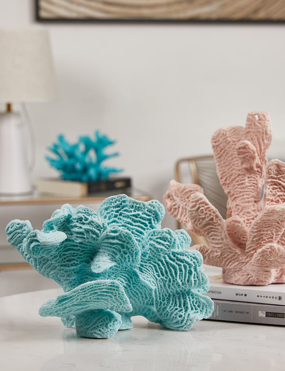HAUCOZE Coral Decor Ocean Sculpture Statue Modern Home Art 9.4 Inch