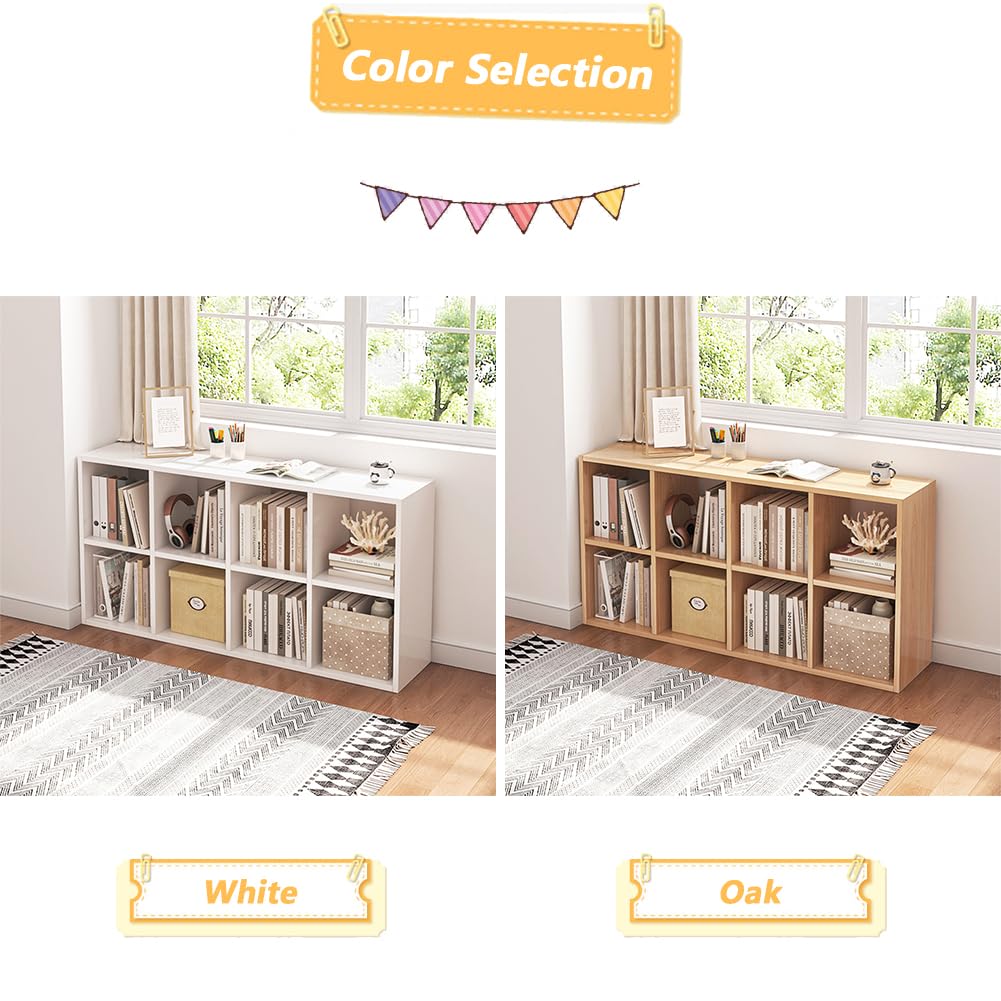 NELYE 8 Cube Organizer Bookcase - Fabric Storage Bins Container, Open Shelf Simple Compartments Bookshelf, Oak