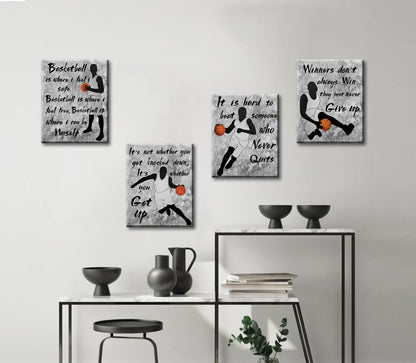 LNLAGBO Framed Inspirational Basketball Wall Art Prints,Motivational Quotes Set,Basketball Posters,Gift for Sports Fans Boys Guys Room Dorm Bedroom Wall Decor,Set of 4(8"x10")