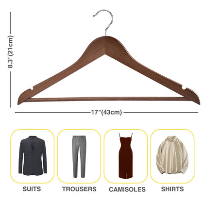 Uinicor Wooden Hangers - 60 Pack - Clothes Hanger for Daily Used,Heavy Duty Wood Hangers with Precisely Cut Notches,Coat Hanger for Closet, Clothes Hangers for Shirt Suit Dres（Walunt）