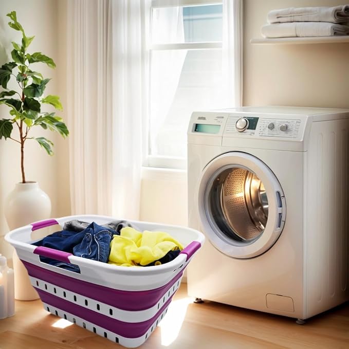 SAMMART 30L Collapsible 3 Handled Plastic Laundry Basket