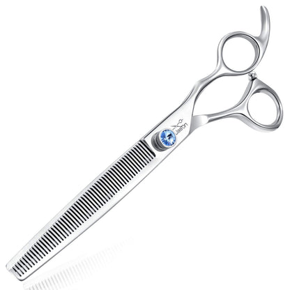 JASON 7.5" 56 Teeth Blending Dogs Grooming Scissors Cats Thinning Shears Pets Blender Thinner Trimming Texturizing Kit with Offset Handle Blue Jewelled Screw