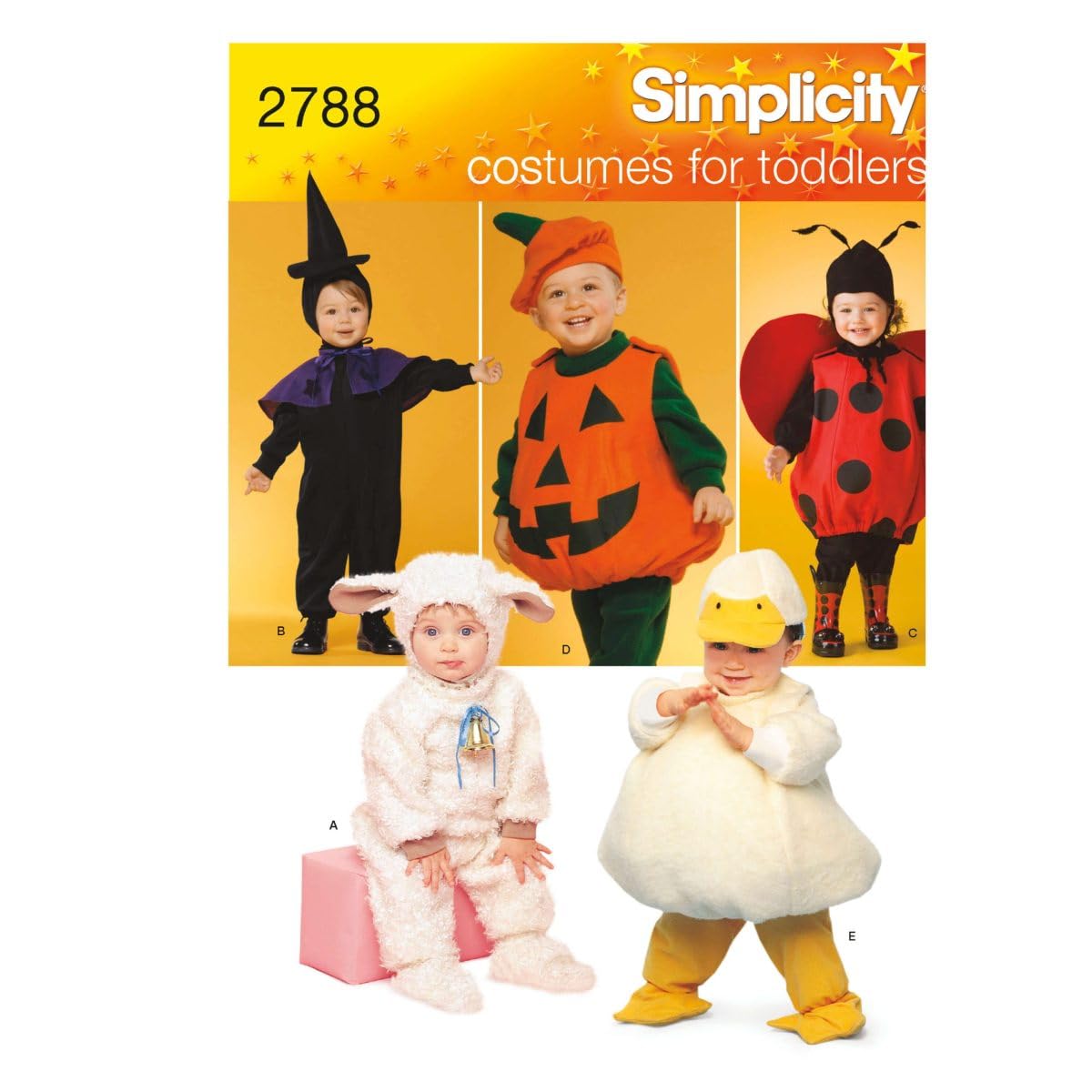 Simplicity 2788 Lamb, Chick, Witch, Pumpkin and Lady Sewing Pattern for Toddlers Halloween Costume, Sizes A 1/2-4