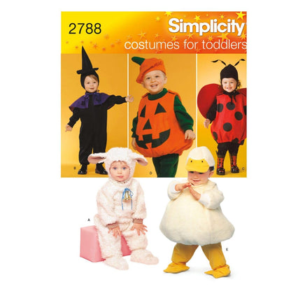 Simplicity 2788 Lamb, Chick, Witch, Pumpkin and Lady Sewing Pattern for Toddlers Halloween Costume, Sizes A 1/2-4