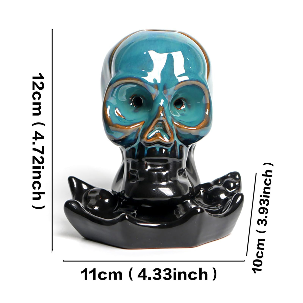 NVKIC Backflow Ceramic Incense Burner for Incense Cones Creative Skull Shape Incense Stick Holder,Mediation Gift,Home Decor Blue Skull