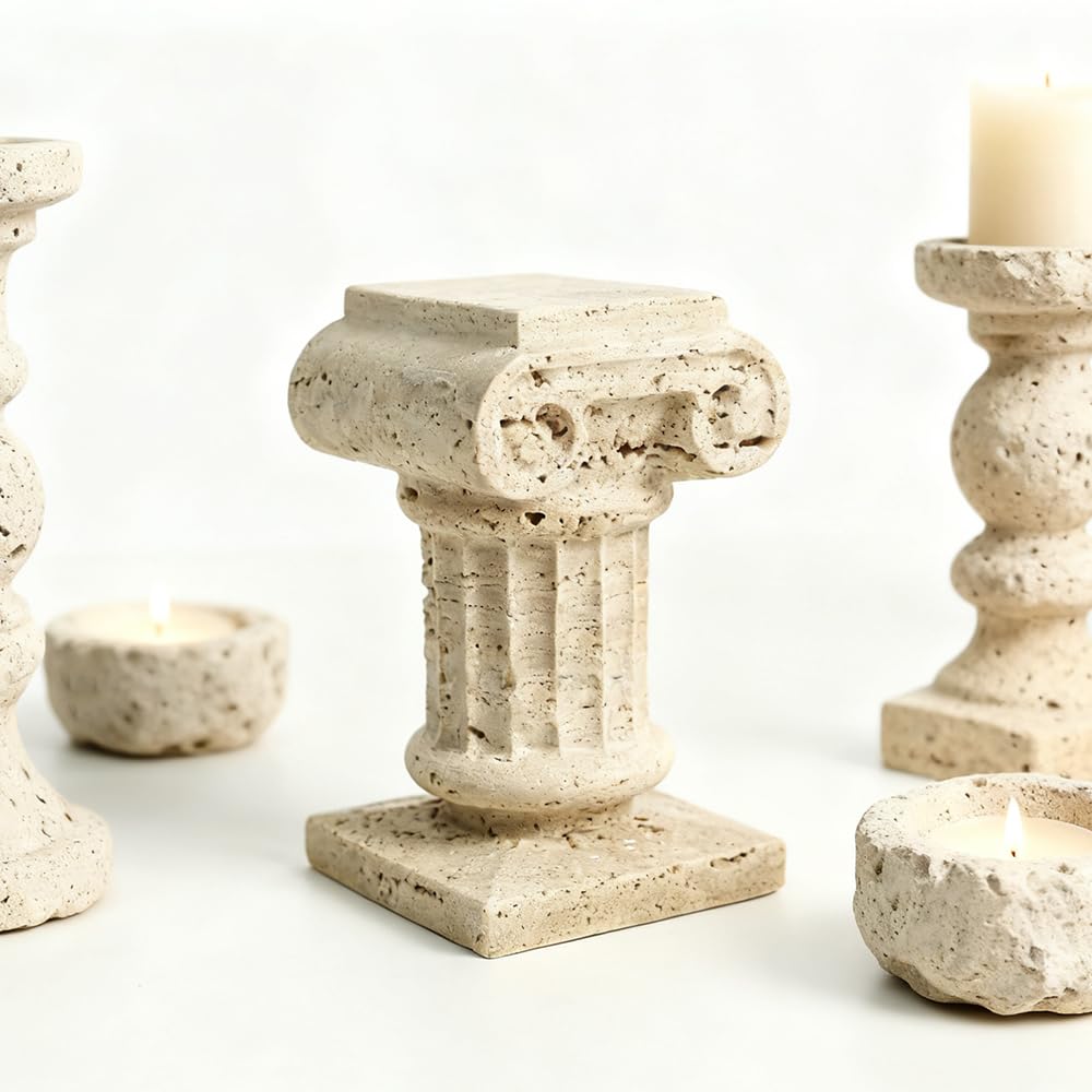 DUANYAN Travertine Roman Pillar Statues Small Sculpture Decor for Coffe Table, Decorative Pillar for Living Room Bedroom Bookshelf Display, Mini Roman Columns, Tabletop Elegant Stone Statue