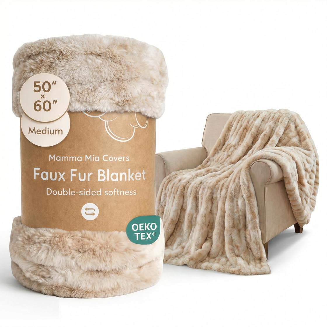 Mamma Mia Covers Faux Fur Throw Blanket – Super Soft and Cozy Fluffy Fleece – Midweight Fuzzy Plush Blanket for Couch and Bed – Gift Luxury Double Sided Throw for Women and Girls – Caramel (50"x60")