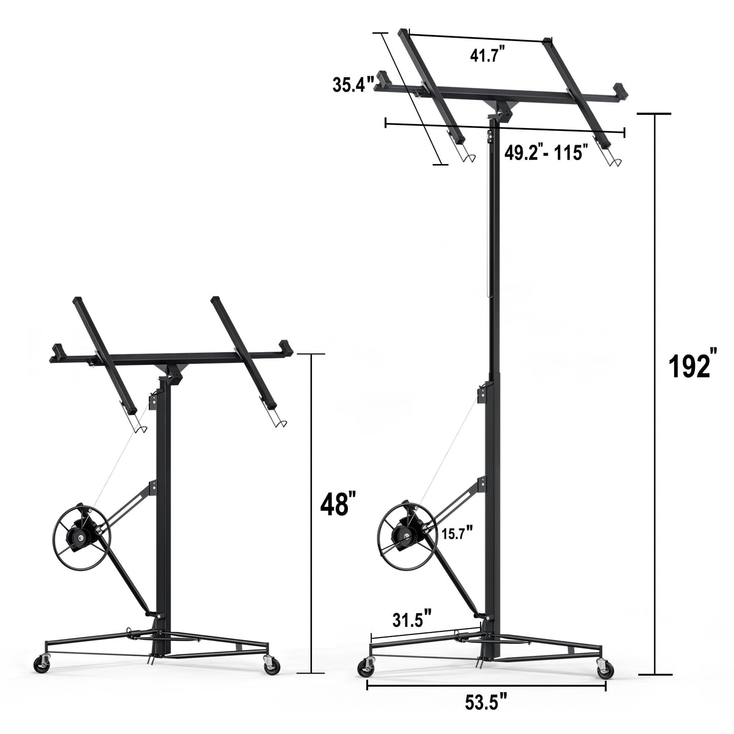 Drywall Rolling Lifter Panel,16ft Hoist Jack Lifter Sheetrock Lift Drywall Lift, 150lb Weight Capacity Panel Hoist Jack Tool, Heavy Duty Steel w/Telescopic Arm & 3 Lockable Wheels (Black)