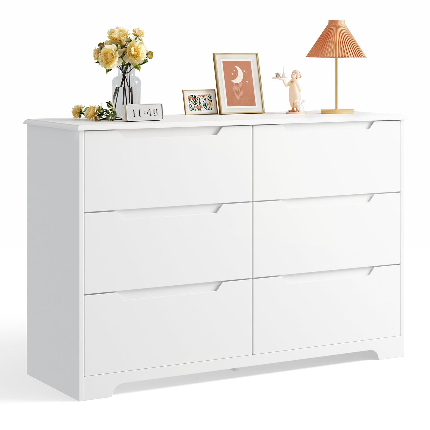 Gizoon 6 Drawer Double Dresser for Bedroom with Anti-Tip Design, Modern Wide Wooden Chest of Drawers with Cut-Out Handles, Closet Storage Organizer and TV Stand for Living Room, Hallway, Entryway