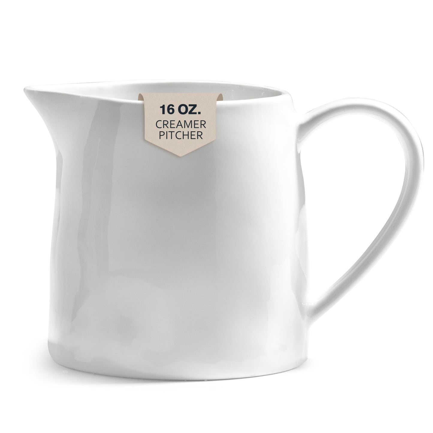 Ceramics Creamer Pitcher - 16 OZ Porcelain Coffee Creamer Pitcher with Handle, Funny Milk Pourer for Home Kitchen Coffee Bar, White