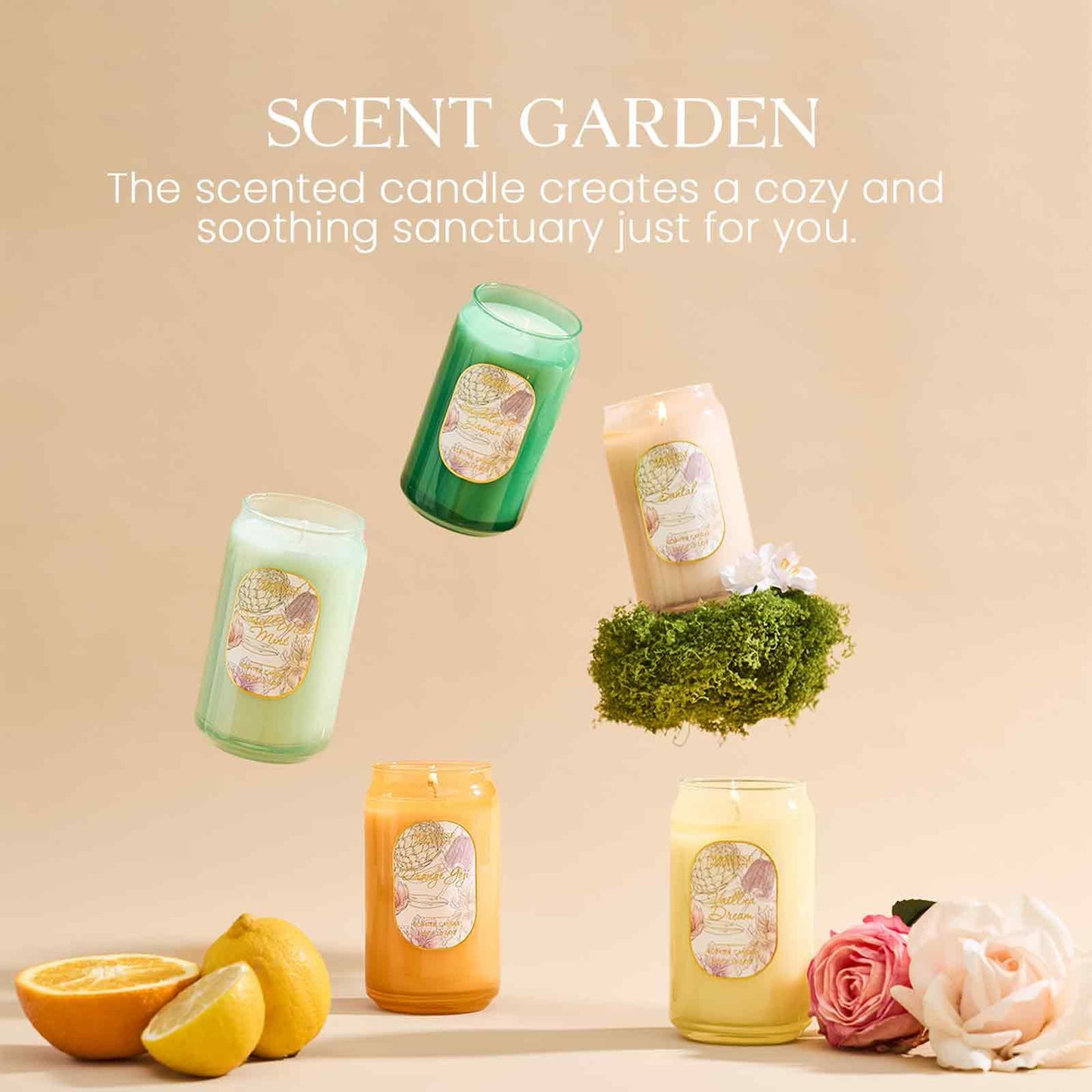 M&SENSE Aromatherapy Yellow Soy Scented Candle - Sugared Lemon Zest Scent, 10.6 oz, 60-Hour Burn,Uplifting Stress Relief Candles Gift for Birthday,Valentine's Day,Mother Day