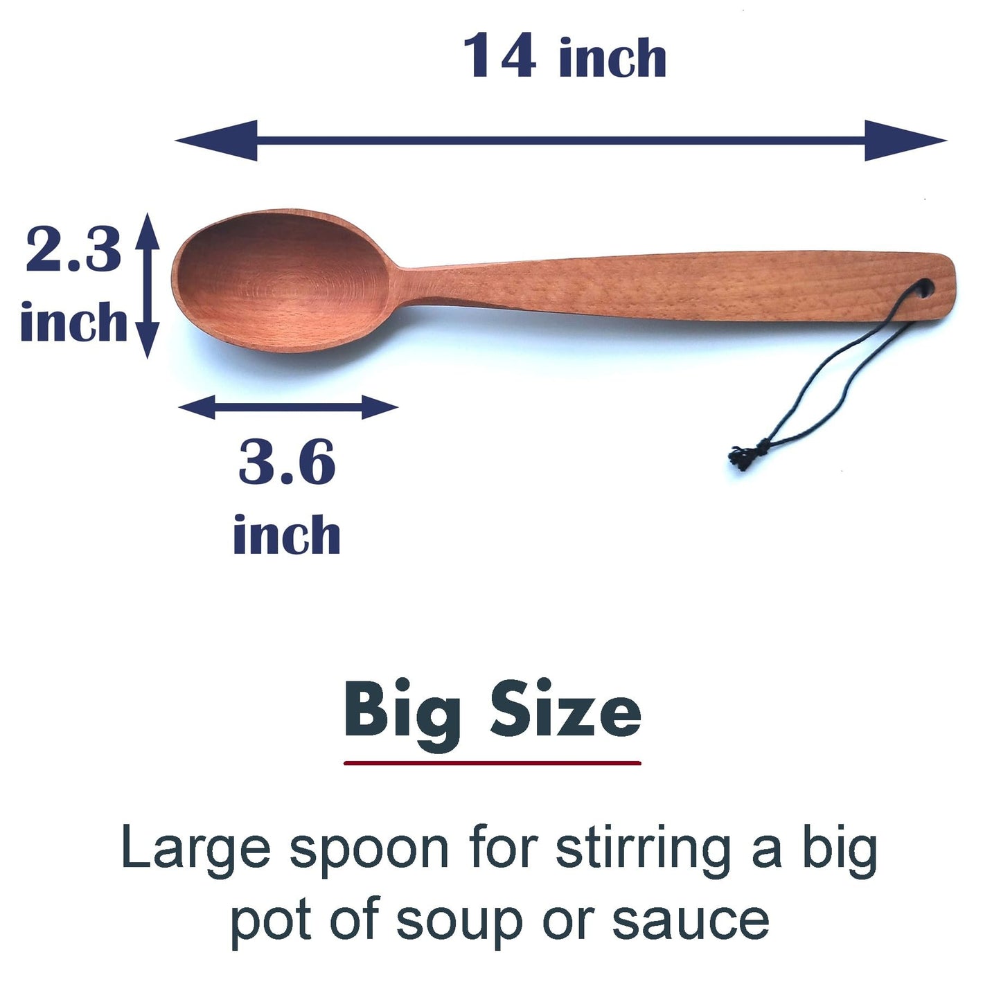 ECOSALL 14" Large Wooden Spoon with a Deep Scoop. Heavy Duty Big Non-Stick Cooking Spoon with a Strong Long Handle for Stirring, Mixing, Canning in Big Pots.