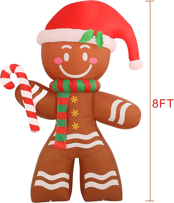 Onory 8 FT Christmas Inflatables Decoration Gingerbread Man with Built-in LEDs Blow Up Inflatables for Xmas Party Indoor Outdoor Yard Garden Lawn Décor