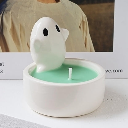 Lucklybestseller Cute Cartoon Small Ghost Candle Holder,White Handmade Ceramic Candlestick,Tea Light Holders,Halloween Decorative Candlestick,Gift for Lovers Mothers Friends(Ghost)