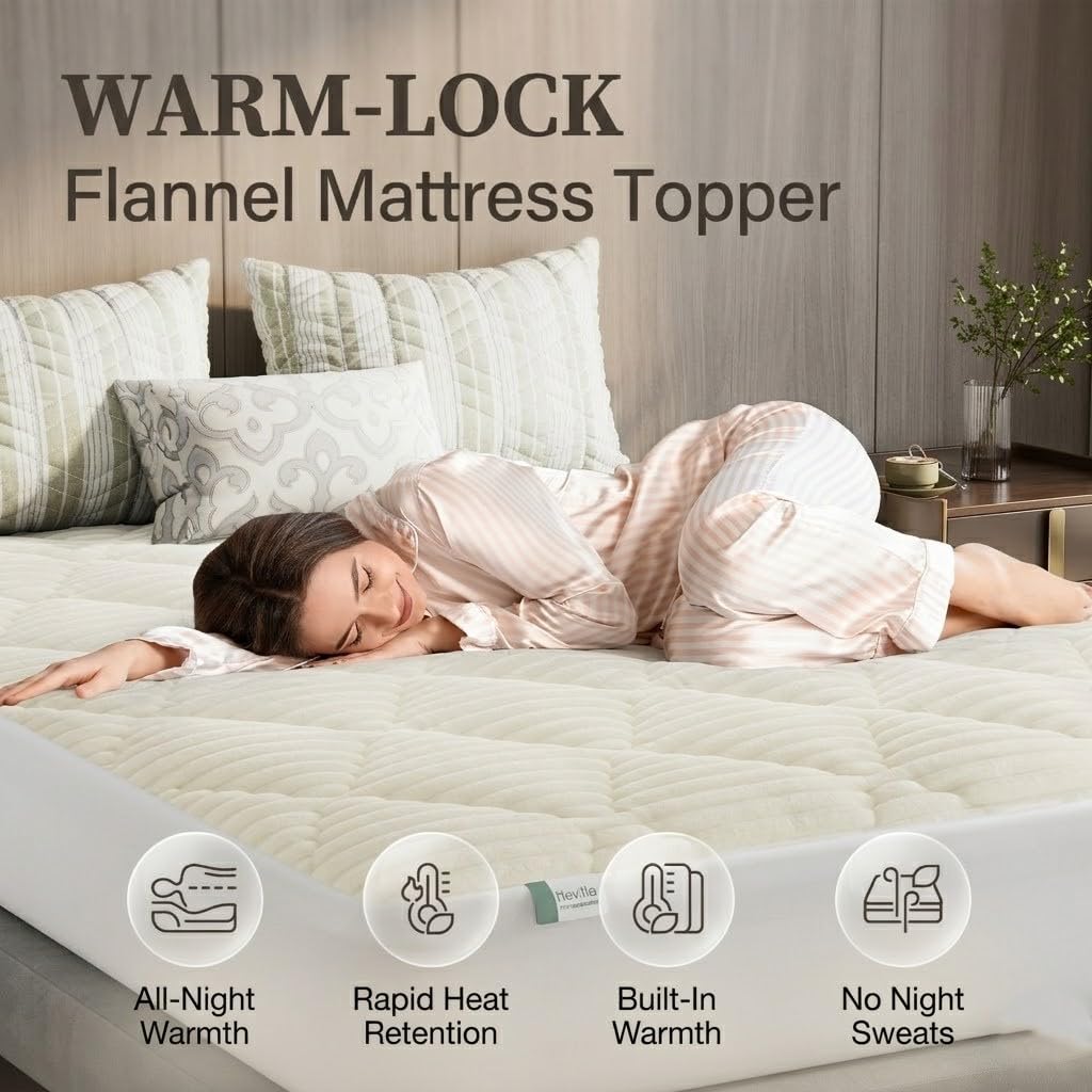 Novilla King Flannel Mattress Topper, Ultra Soft Faux Fur Mattress Pad with Deep Pocket, Quilted Thickened Warm Bed Topper for Winter, Fits 8-21" Mattress, Machine Washable, White