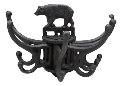Ebros Cast Iron Rustic Forest Black Bear Free Spinning Movable Hanging Wall Hooks 9" Wide Western Bears Themed Mount Hook for Coats Hats Keys Leashes Backpacks Cabin Lodge Country Accent Decor