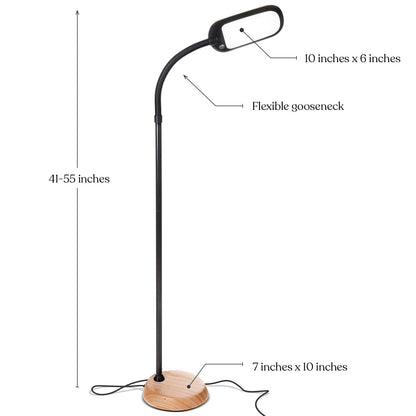 Brightech Litespan Slim LED Floor Lamp - Modern Reading Light Over Chair for Living Rooms & Offices, Tall With Adjustable Gooseneck, Crafts Work Light, Dimmable Standing for Bedroom - Wood