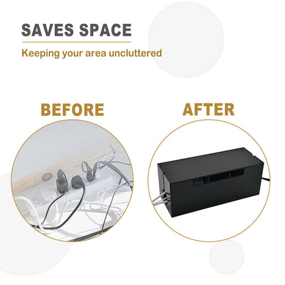 Cable Cord Organizer Box, 2 Open Slots Cords Hider Box, Under Desk Power Strip Organizer and Floor Cables Storage, Black
