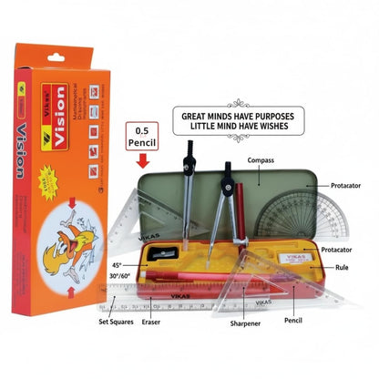 Vikas Vision + Geo World Geometry Box Combo | Metal Geometry Boxes with Full Math Instrument Kit | Ideal for Class 4–12 & Engineering Students | Exam-Ready School Combo Set