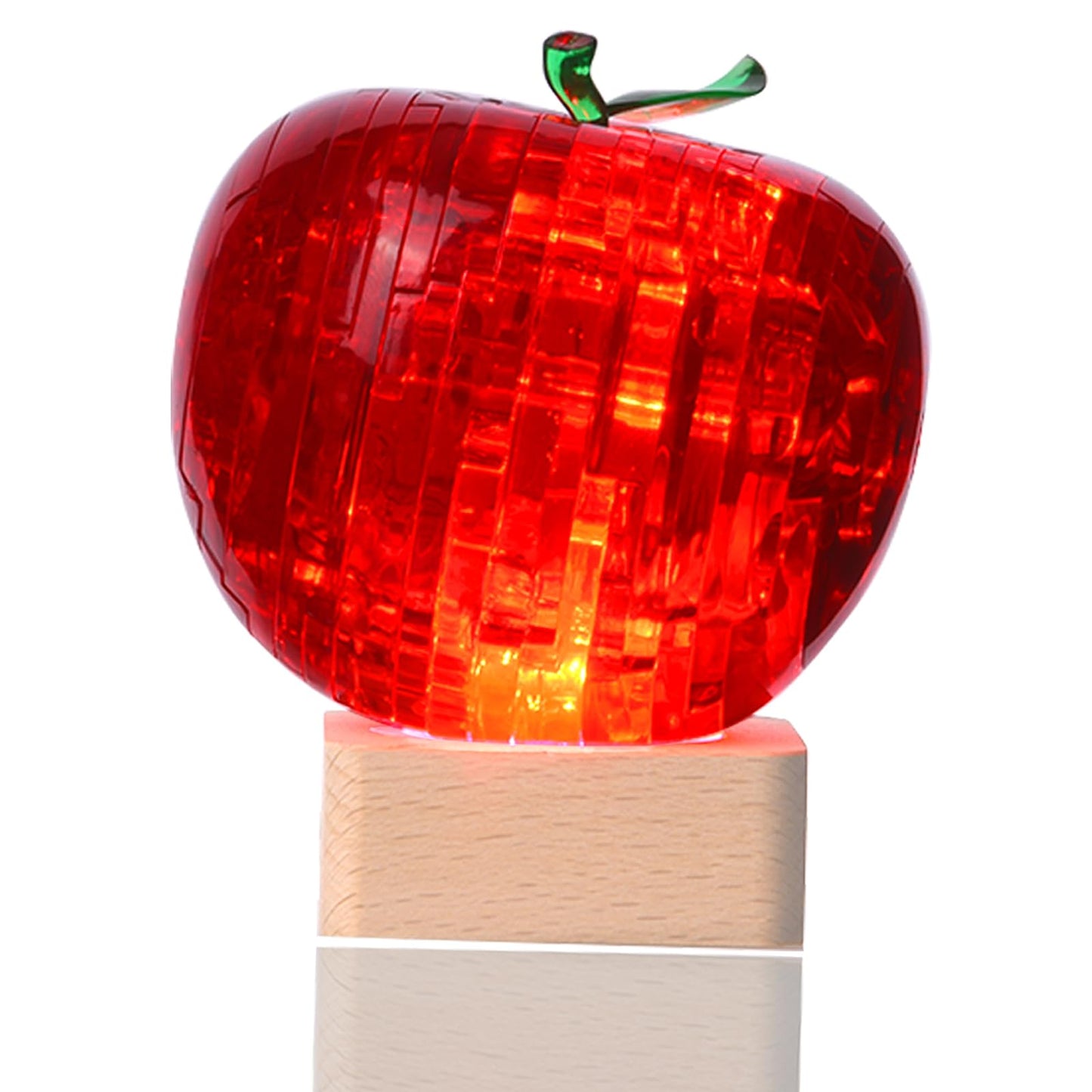 3D Crystal Puzzle, Night Light with Base, DIY Crafts for Age 14+, Birthday Gifts for Adults, Plastic Apple DIY Puzzle Blocks 3D Model Toy(Red)