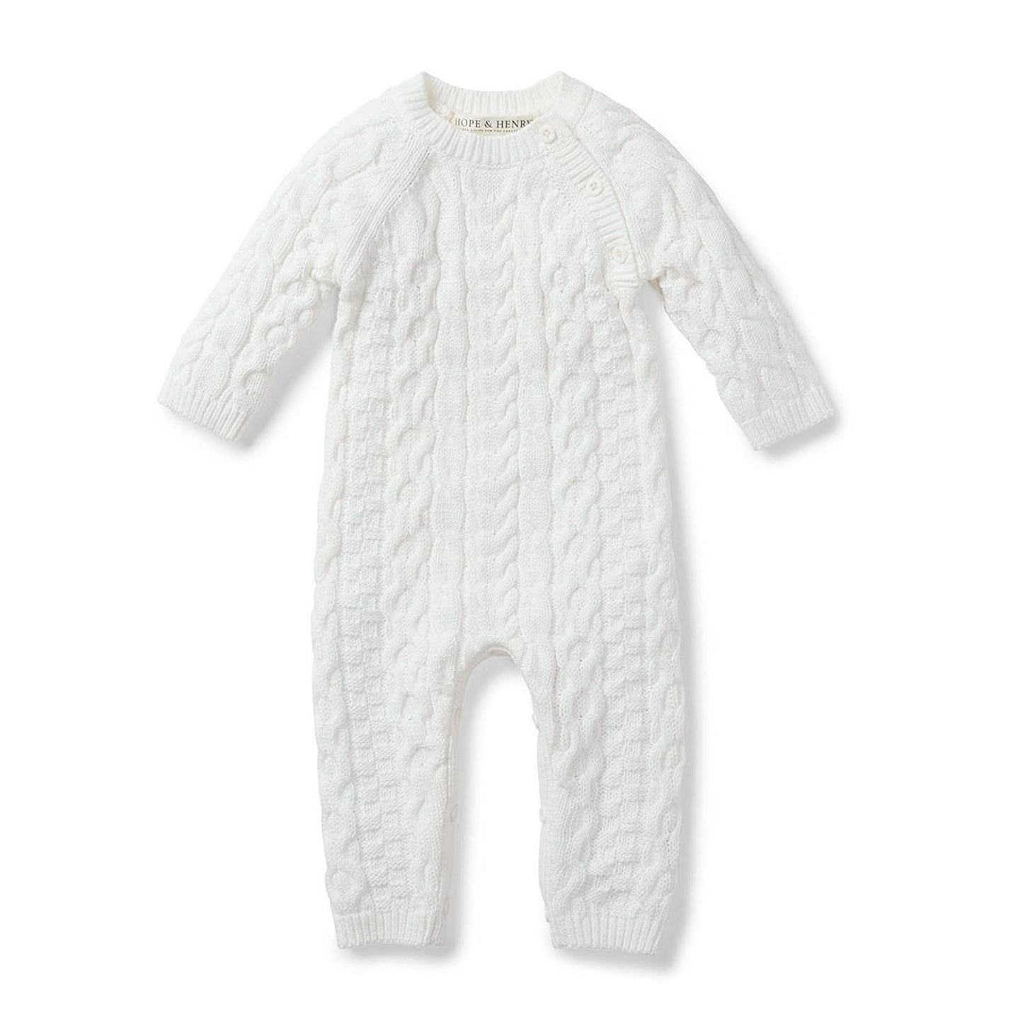 Hope & Henry Baby Organic Cable Knit Sweater Romper, 0-3 Months, Soft White