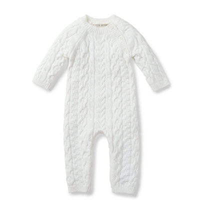 Hope & Henry Baby Organic Cable Knit Sweater Romper, 0-3 Months, Soft White