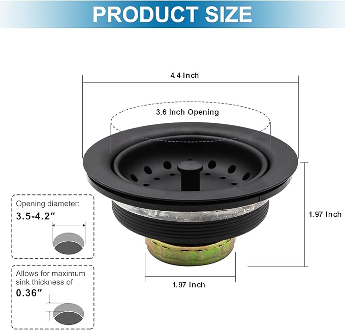 ZM Kitchen Black Sink Stainless Steel Basket Strainer