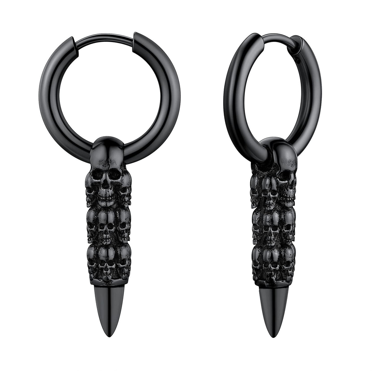 Black Skull Huggie Hoop Earrings Punk Gothic Dangle Skull Bullet Earring for Men Halloween Jewelry