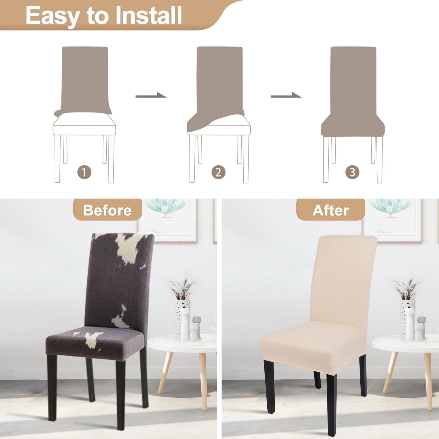 SearchI Dining Room Chair Covers Set of 4, Stretch Parsons Chair Slipcovers Super Fit Spandex Removable Washable Kitchen Chair Protector Cover for Dining Room, Hotel, Ceremony (Beige-Yellow)