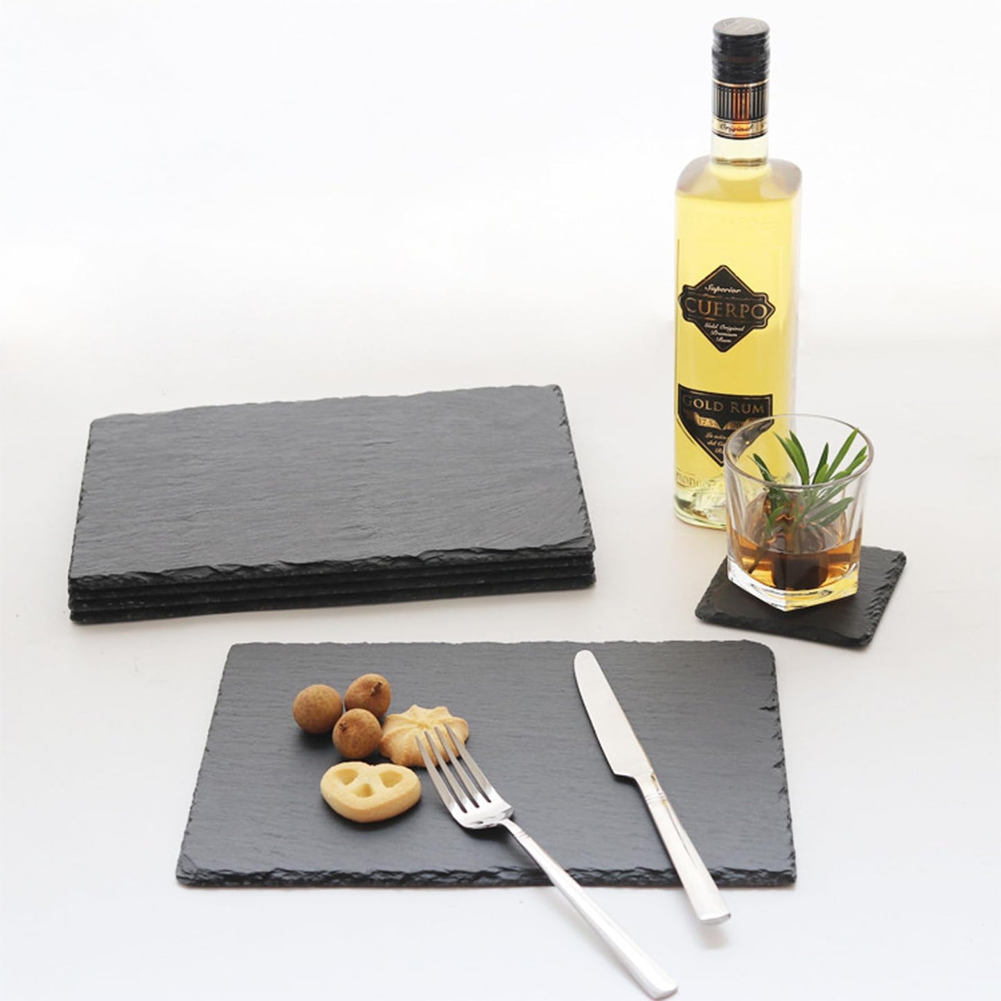 Hyuetrsa15Pcs Slate Cheese Boards, Natural Black Slate Charcuterie Boards with Chalk Surface for Laser Engraving DIY, 8" x 4" Mini Stone Plates for Party Sushi Serving Tray, Gift Ready