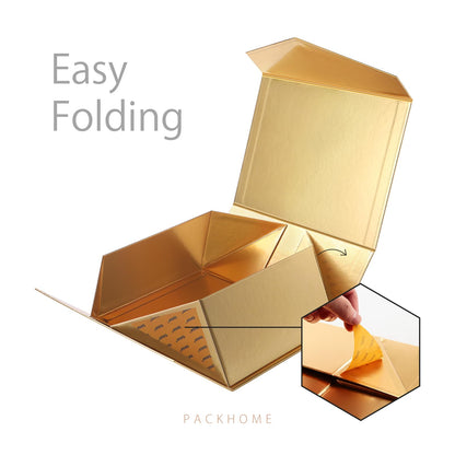 PACKHOME Mothers Day 6 Gift Boxes 9x6.5x3.8 Inches, Rectangle Collapsible Boxes with Magnetic Lids for Gift Packaging (Glossy Gold)