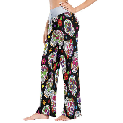 vvfelixl Women'S Pajama Pants Halloween Skulls Sleepwear Lounge Pajama Bottoms Black L