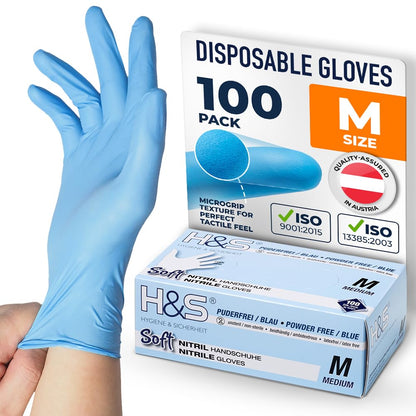 ISC Hygiene & Safety Nitrile Gloves 8 M Medium blue box of 100 powder free latex free eudermic disposable examination gloves nonsterile ambidextrous commercial use