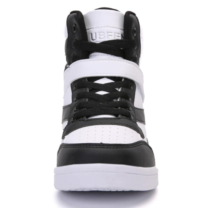 UBFEN Womens High Top Ankle Support Sneakers Black White Hidden Wedge Heel Retro Halloween Party Tennis Shoes for Girls Cosplay Removable Insole Footwear Size 7.5