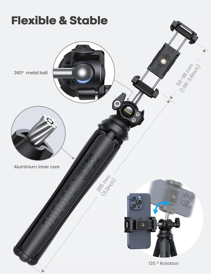 Lamicall Mobile Phone Tripod, Flexible Camera Tripod - Mini Cellphone Tripod Stand Holder, 360° Rotating Travel Smartphone Tripods Mount for Live Streaming, Cellphone, Camera